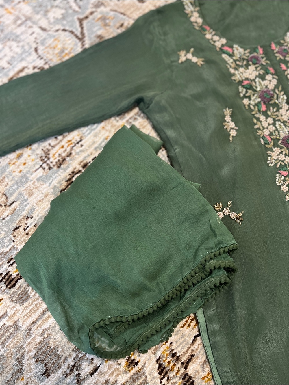 Embroidered Green 3 piece gharara Set - Picture 3 of 6